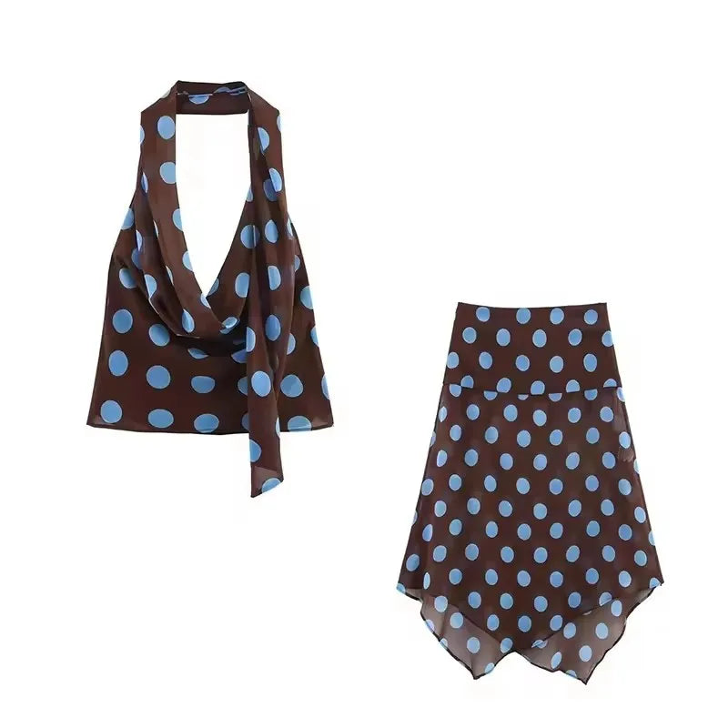Polka Dot Halter Top & Midi Skirt Set