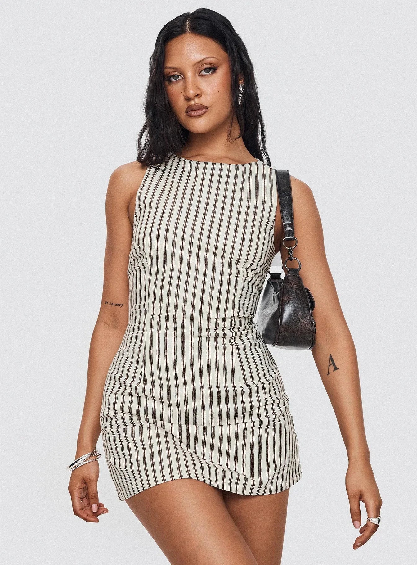 Women'S Striped Print Mini Dress Summer Sleeveless Crew Neck Temperament Seaside Holiday Party Slim Dresses Leisure Vacation