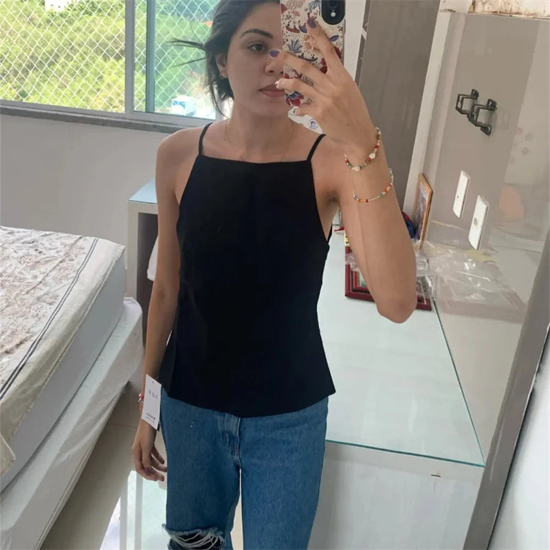 2025 Black Backless Top Female White Sleeveless Crop Top with Straps Summer Sexy Tops Woman Party Women'S Evening Top