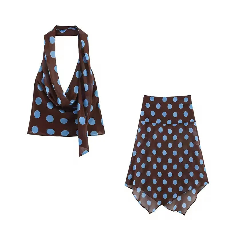 Polka Dot Halter Top & Midi Skirt Set