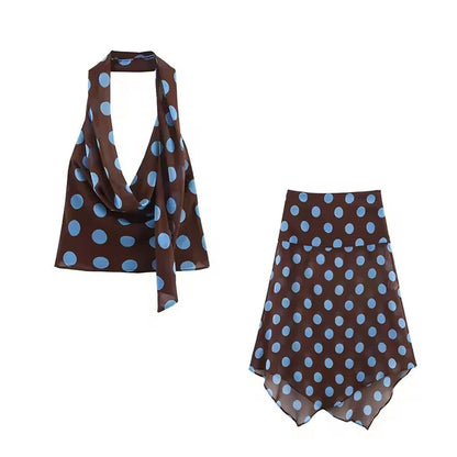 Polka Dot Halter Top & Midi Skirt Set