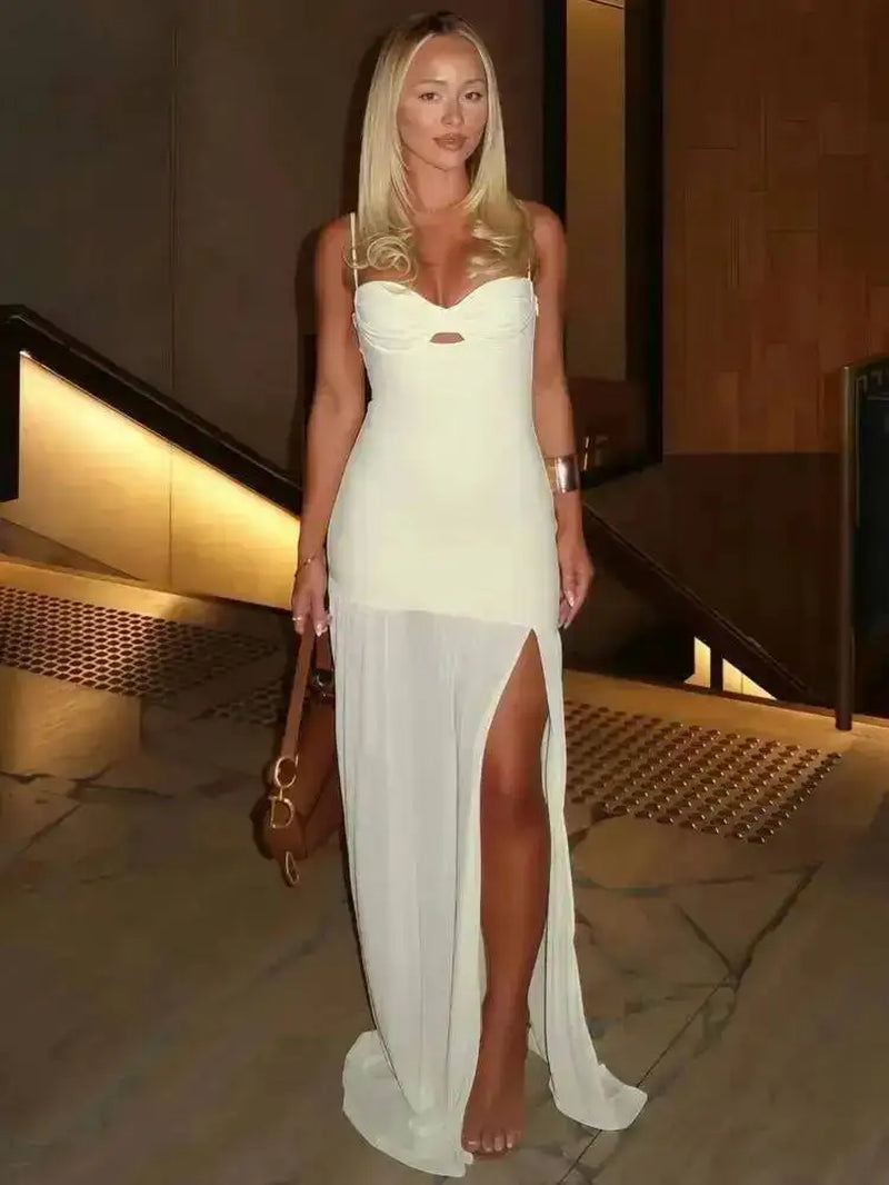 Mesh Splicing Hollow Spaghetti Strap Backless Party Sexy Dresses Elegant Long Dress Women 2025 Summer Dress Vestidos