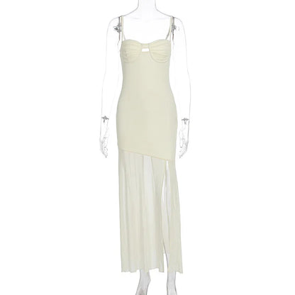 Mesh Splicing Hollow Spaghetti Strap Backless Party Sexy Dresses Elegant Long Dress Women 2025 Summer Dress Vestidos
