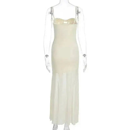 Mesh Splicing Hollow Spaghetti Strap Backless Party Sexy Dresses Elegant Long Dress Women 2025 Summer Dress Vestidos