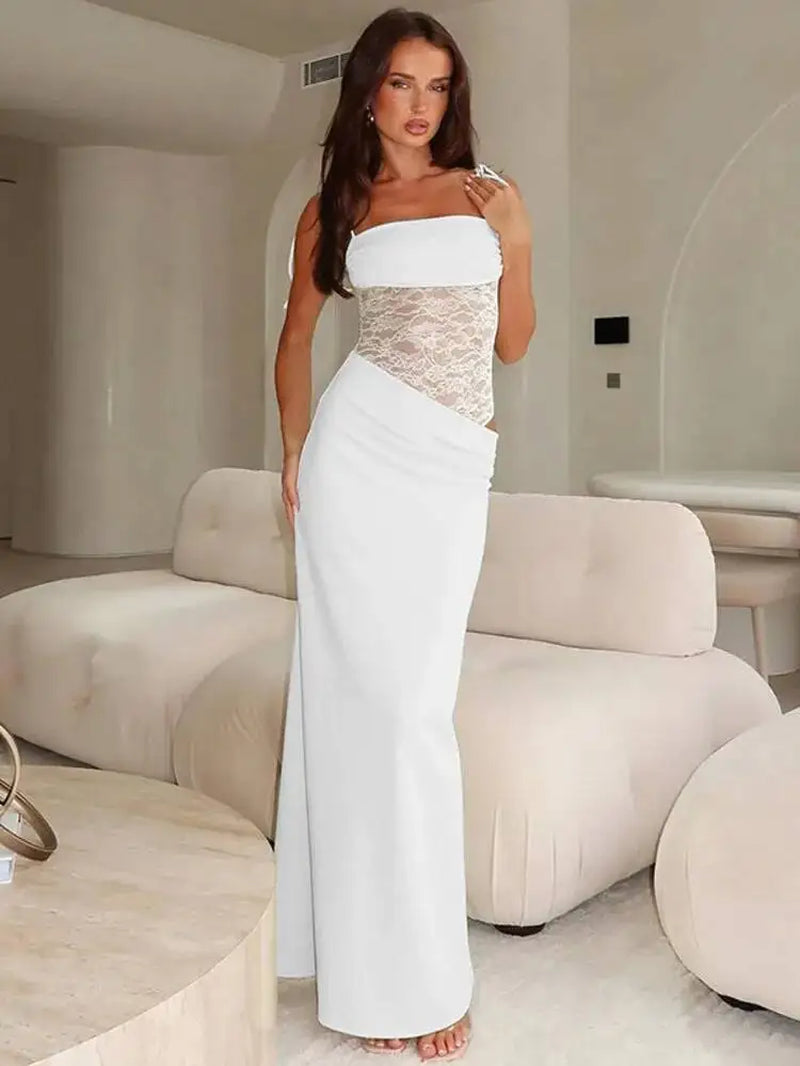 Mesh Splicing Hollow Spaghetti Strap Backless Party Sexy Dresses Elegant Long Dress Women 2025 Summer Dress Vestidos