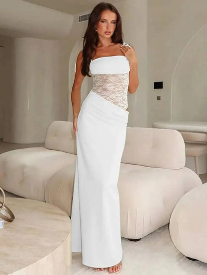 Mesh Splicing Hollow Spaghetti Strap Backless Party Sexy Dresses Elegant Long Dress Women 2025 Summer Dress Vestidos