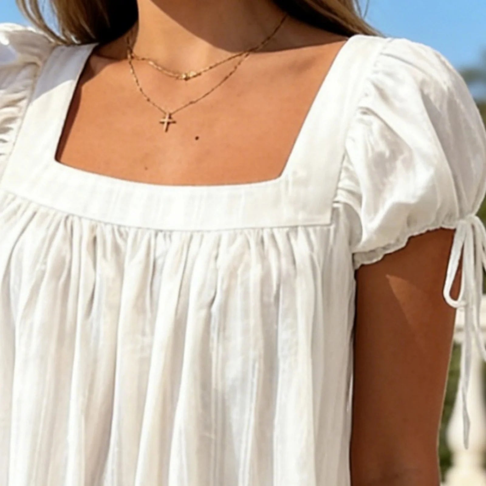 Y2K Coquette Dress Summer Women Square Neck Short Sleeve A-Line Mini Ruffled Dresses for Daily Shopping Office Travel