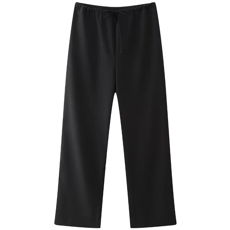 Satin Asymmetric Halter Top & Lace-Up Trouser Set