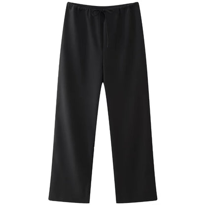 Satin Asymmetric Halter Top & Lace-Up Trouser Set