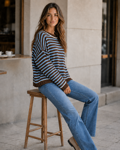 Kira Striped Dropped-Shoulder Sweater