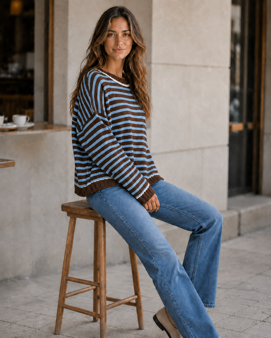 Kira Striped Dropped-Shoulder Sweater
