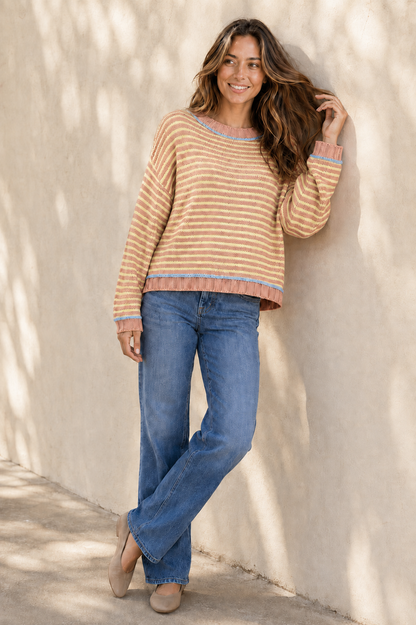 Kira Striped Dropped-Shoulder Sweater