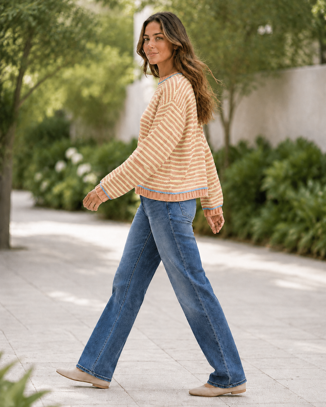 Kira Striped Dropped-Shoulder Sweater