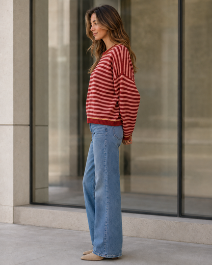 Kira Striped Dropped-Shoulder Sweater