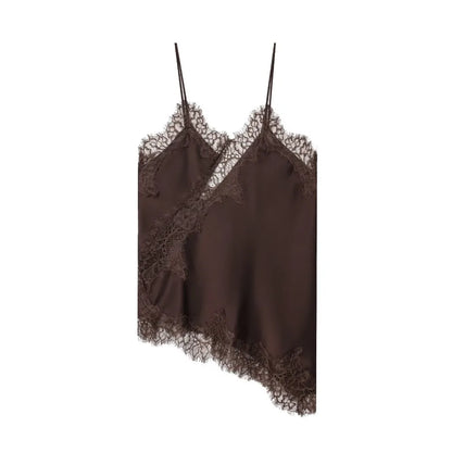 Chic Asymmetrical Lace Patchwork Camisole - Sleeveless Backless V-Neck Tank Top for Effortless Summer Style