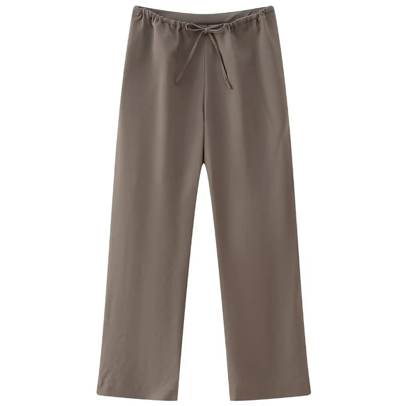 Satin Asymmetric Halter Top & Lace-Up Trouser Set