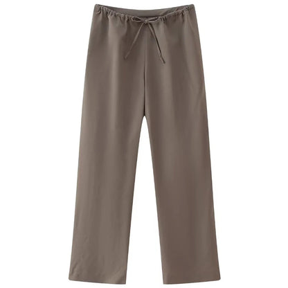 Satin Asymmetric Halter Top & Lace-Up Trouser Set