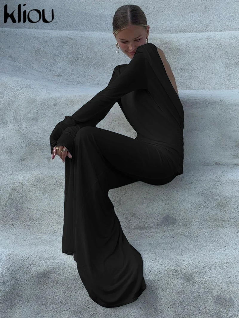 Solid Elegant Women Maxi Dress Simple Fall Classic Trend Full Sleeve Swinging Backless Sheath Vestidos Mujer Evening Robe
