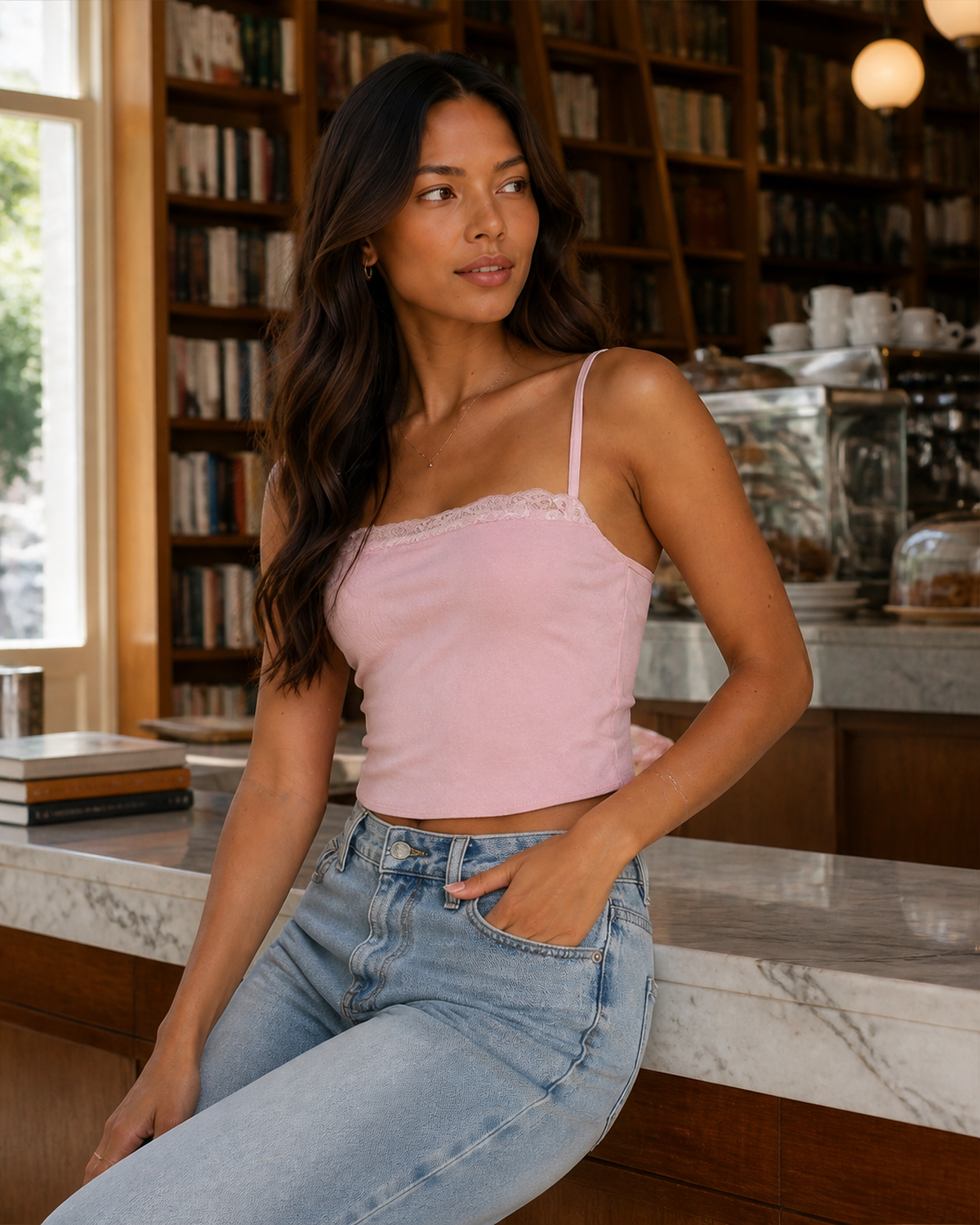 Harlow Lace-Trim Back-Knot Top