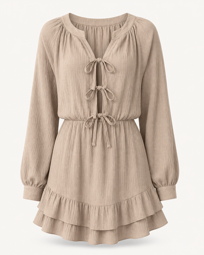 Sylvie Bow-Strap Ruffle-Hem Dress